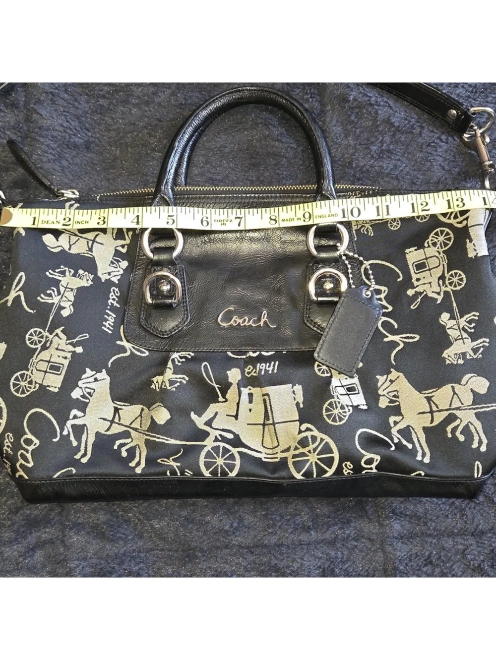Coach Black and Cream Signature Horse & Carriage Satchel